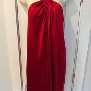 Banana Republic Red Satin Strapless Dress with Draped Detail